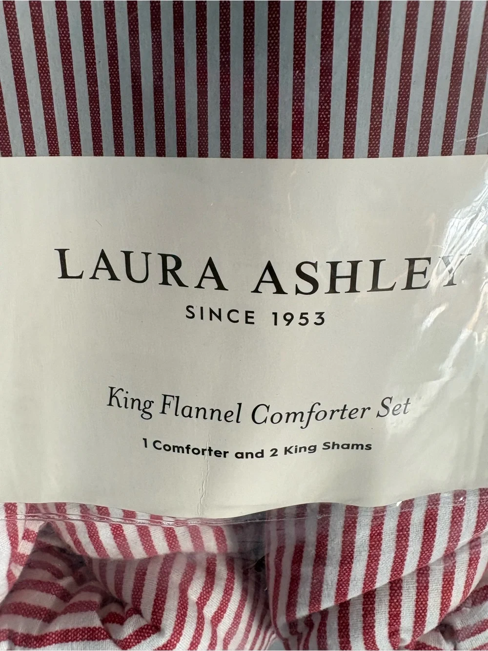 NEW Laura Ashley Red and White Striped King Flannel Comforter